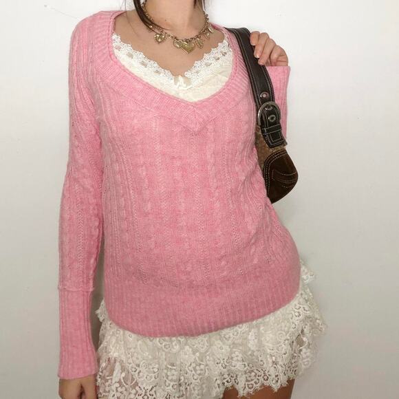 Y2k baby pink aeropostale vneck sweater - Picture 3 of 7